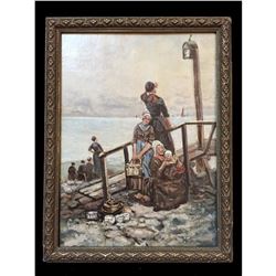 Vintage 20thc Pressed Wood Print, Dutch Landscape Scene