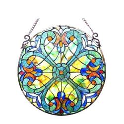 Tiffany-style Round Victorian Window Panel