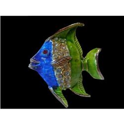 Vintage Enamel & Crystal Tropical Fish Brooch Pin