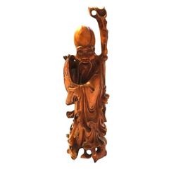 Chinese Carved Boxwood Scholar Immortal Statue Figure