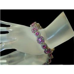 Vintage Fuchsia Pink Crystal Flower Stretch Bracelet