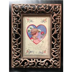 Vintage Art Deco Era Framed Postcard, Valentine Roses Poem