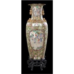 Large 20thc Oriental Famille Rose Baluster Palace Vase