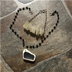Beach Washed Pottery Shard Necklace & Seaglass Sterling Bracelet