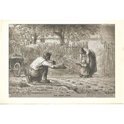 Vintage c.1920â€™s Half-tone Print, Perry Pictures, #525 Baby's First Step, Millet