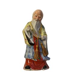 Early 20thc Chinese Famille Rose Porcelain Scholar Statue Figure