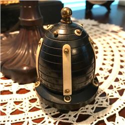 Rare 19thc Gutta Percha, Ivory & Brass Domed Parlor Trinket Display Case, Stand