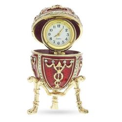 Russian Faberge Inspired Clock Trinket Box Egg