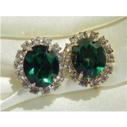 Vintage Emerald Green Rhinestone Screw Back Earrings