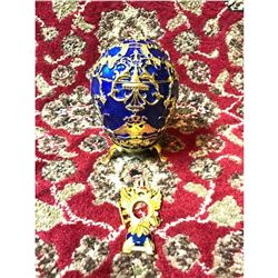Russian Faberge-Style Royal Blue 1912 Tsarevich Trinket Jewel Box Egg