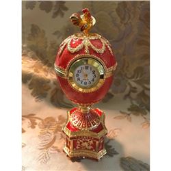 Russian Faberge-style Royal Chanticleer Trinket Jewel Box Egg Clock