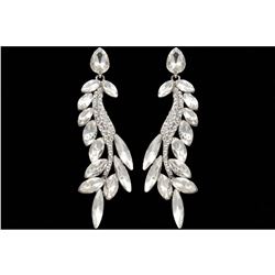 Art Deco Style Rhodium Plated Clear Crystal Drop Earrings