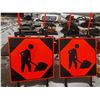 Image 1 : 2 X MEN AT WORK SIGNS W / STAND - 3' SQ
