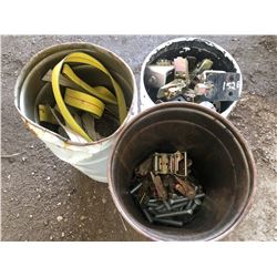 3 PAILS OF STRAP RATCHETS, STRAPS