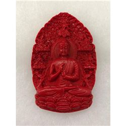 Natural Red Resting Buddha Carved Cinnabar Medallion