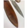 Image 2 : 15 1/2" Brass & Wooden Handled Damascus Shive Sword With Stitched Leather Sheath