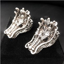2 Exquisite Chinese Miao Silver Dragon Head Rings