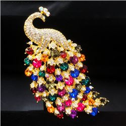 Large Royal Multi-Color Jewel Peacock Broach