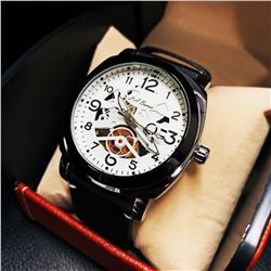Mens L.A Banus Formal White Skeleton Chronograph Genuine Leather Band Watch