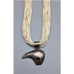 10 Strand Heishi Necklace with Sterling Bear Pendant