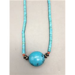 Vintage Turquoise, Coral and Sterling Silver Necklace
