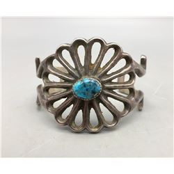 Vintage Turquoise & Sterling Silver Sandcast Bracelet