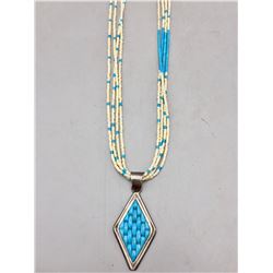 Carved Turquoise Pendant with Heishi Necklace