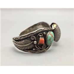 Vintage Turquoise and Coral Watch Bracelet