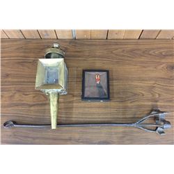 Vintage “Toe Tag” Display, Branding Iron and Buggy Lamp