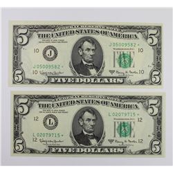 (2) 1963-A $5.00 FEDERAL RESERVE STAR NOTES