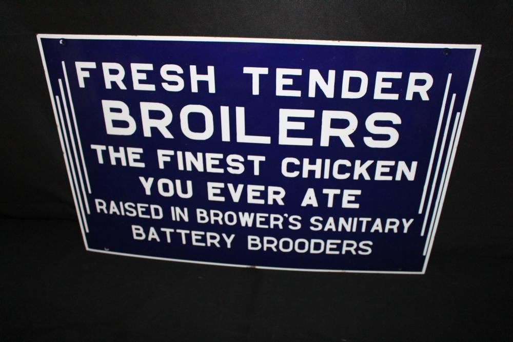 RARE PORCELAIN BROWERS CHICKEN BROODER SIGN