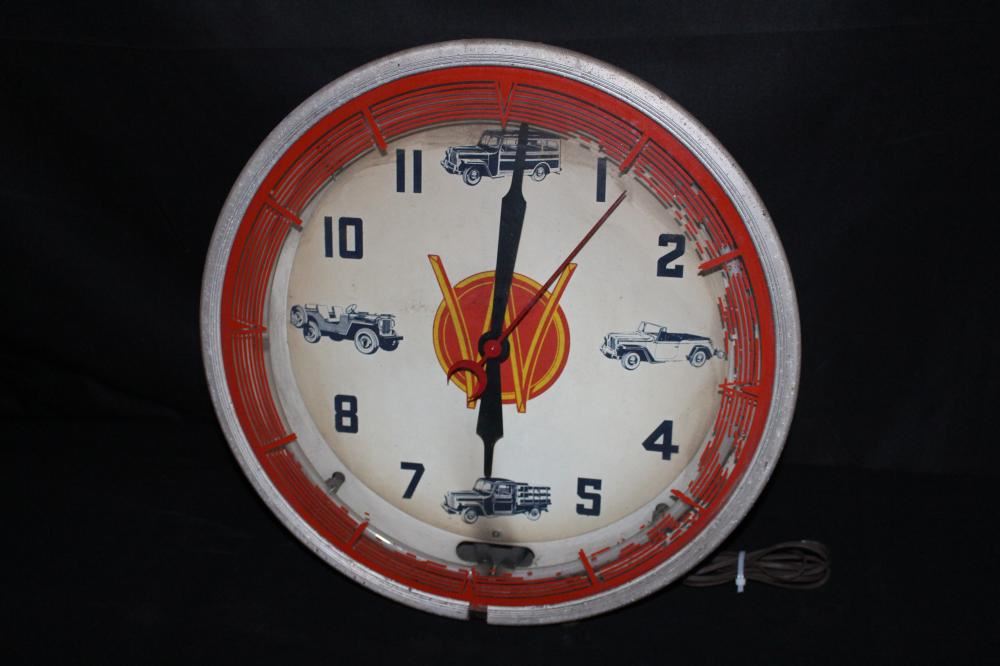 VERY RARE WILLYS OVERLAND DEALERSHIP NEON CLOCK