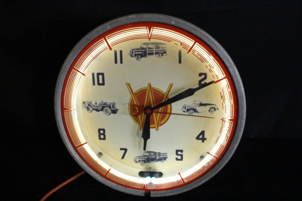 VERY RARE WILLYS OVERLAND DEALERSHIP NEON CLOCK