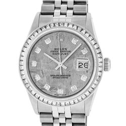 Rolex Mens SS Meteorite Diamond Princess Cut 36MM Datejust Wristwatch