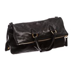 Miu Miu Black Grained Leather Fold Over Crossbody ToteBag