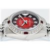 Image 3 : Rolex Ladies Stainless Steel Red Vignette Diamond & Ruby Datejust Wristwatch