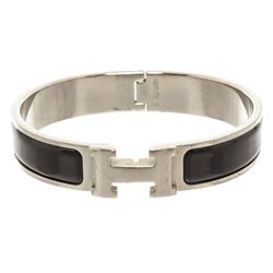 Hermes Black Enamel Palladium Plated Narrow Clic Clac H Bracelet PM