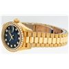 Image 9 : Rolex Ladies 18K Yellow Blue Vignette 1 ctw Diamond President Wristwatch With Ro