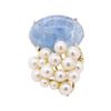 Image 1 : Oval Cabochon Kyanite and Pearl Cluster Pendant/Pin - 14KT Yellow Gold