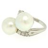 Image 9 : GIA Certified Solid Platinum Pearl & Diamond Bypass Cocktail Ring