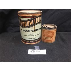 Vintage Woodwards Lot. Woodwards Varnish Stain Rosewood Tin, and Dark Oak Varnish Tin. Both Paper La