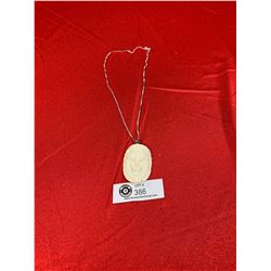 Sterling Silver Necklace with a Nice Bone Carved Lion Face Pendant