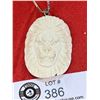Image 2 : Sterling Silver Necklace with a Nice Bone Carved Lion Face Pendant