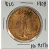 1908 No Motto $20 St. Gaudens Double Eagle Gold Coin