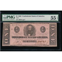 1862 $1 Confederate States of America Note PMG 55EPQ