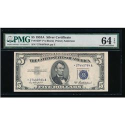 1953A $5 Silver Certificate STAR Note PMG 64EPQ