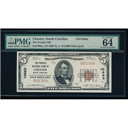 1929 $5 Chester National Bank Note PMG 64EPQ