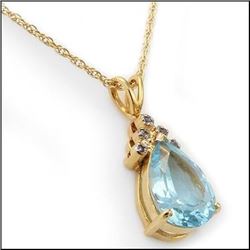 Plated 18KT Yellow Gold 4.29ctw Blue Topaz and Diamond Pendant with Chain