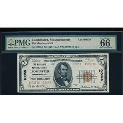 1929 $5 Leominster National Bank Note PMG 66EPQ