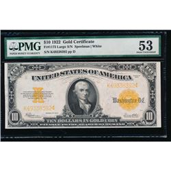 1922 $10 Gold Certificate PMG 53